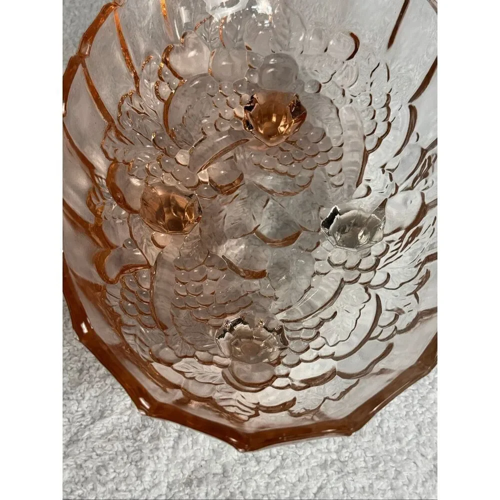 Vintage Indiana Glass Co. Pink Glass Footed Fruit Bowl “Harvest Grape”